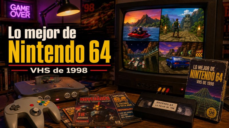 Lo mejor de Nintendo 64 VHS de 1998 con consola Nintendo 64 y cinta retro