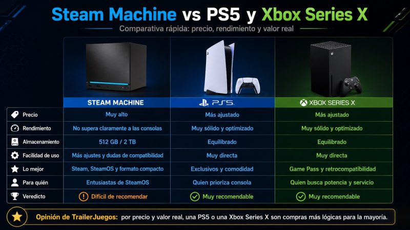 Comparativa Steam Machine vs PS5 y Xbox Series X