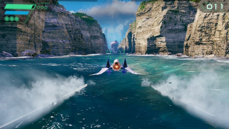 Arwing volando sobre el agua en Star Fox para Nintendo Switch 2